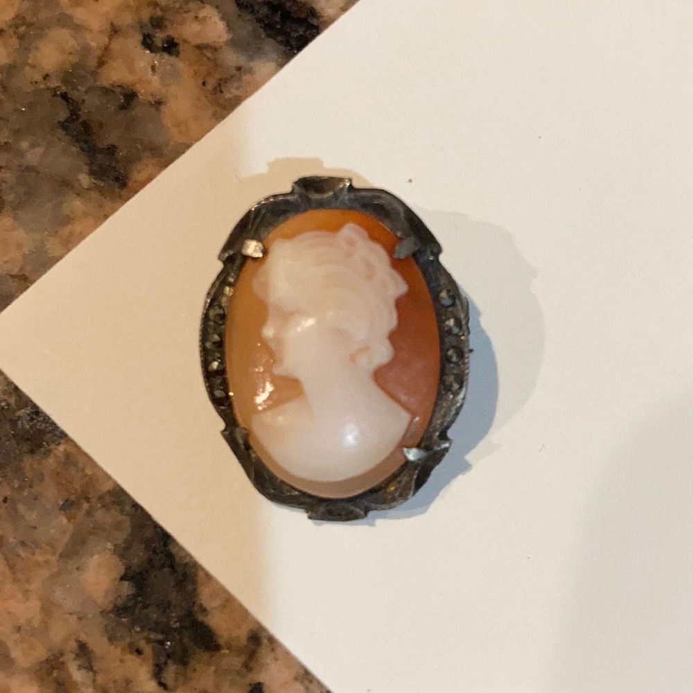Beautiful Cameo Pin with Marcasites